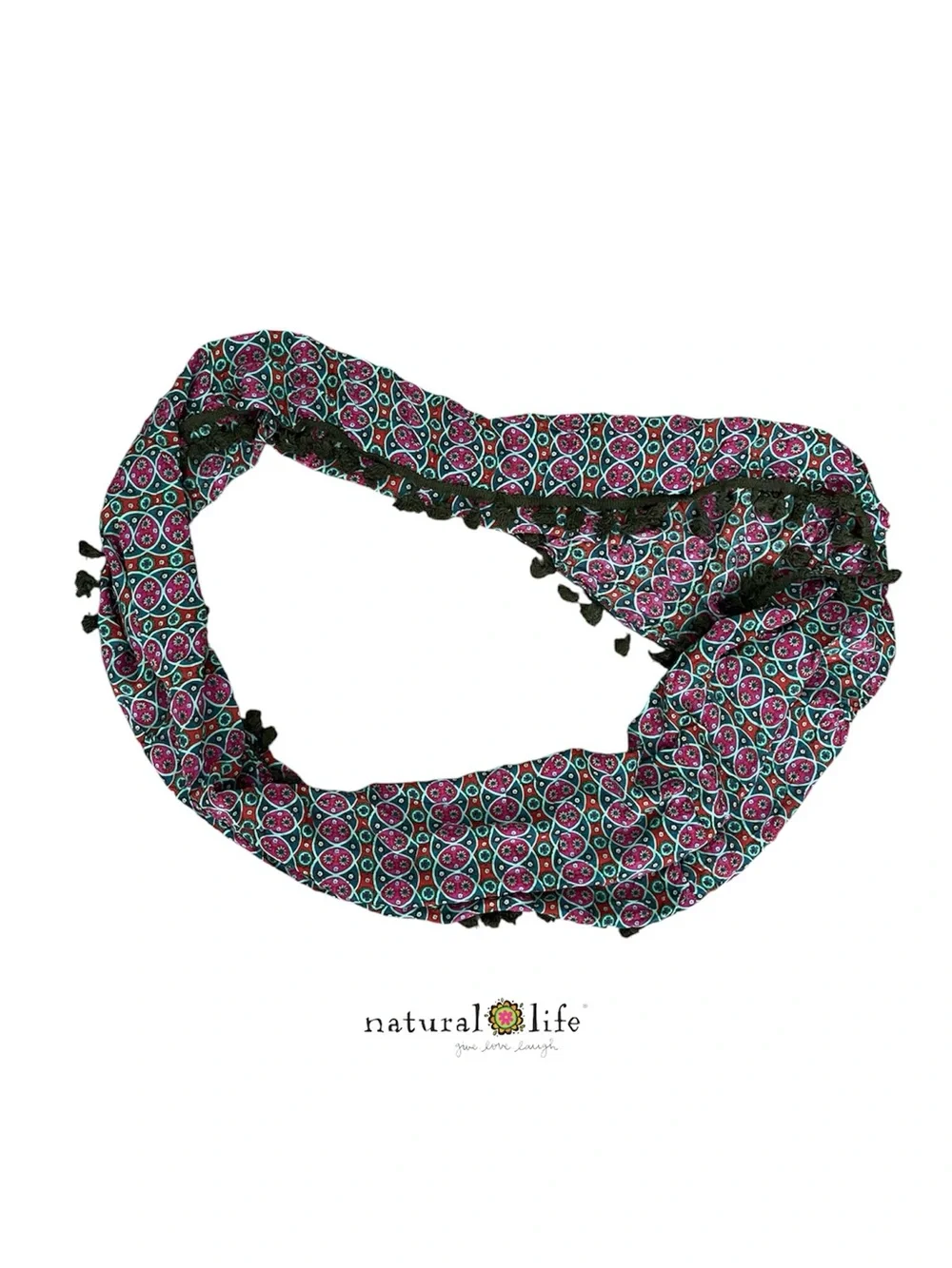 Natural Life Infinity Scarf Fringe Geometric Abstract Pattern Soft Casual Hippie